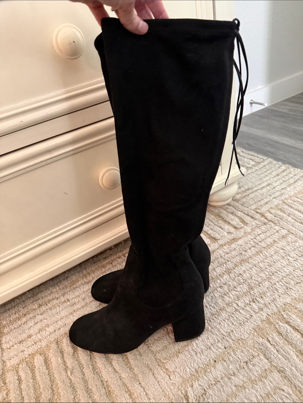 Sam Edelman Black Suede Knee Block Heel Boots